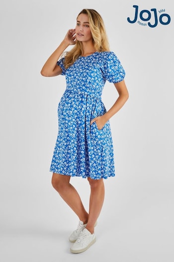 JoJo Maman Bébé Blue Floral Double Layer Maternity & Nursing Dress (Q63562) | £42