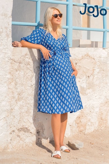 JoJo Maman Bébé Navy Batik Print Summer Maternity chiaro Dress (Q63563) | £46