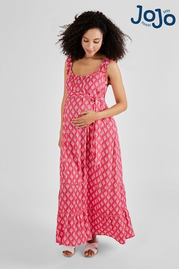 JoJo Maman Bébé Pink Batik Print Flutter Sleeve Maternity Maxi Dress (Q63564) | £46