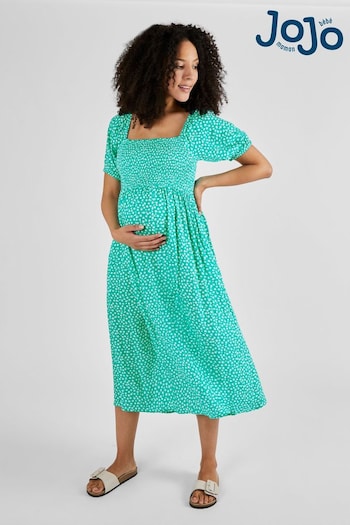 JoJo Maman Bébé Green Ditsy Shirred Maternity Midi Dress (Q63572) | £49.50