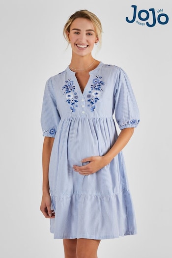 JoJo Maman Bébé Blue Tiered Embroidered Maternity Shirt Dress (Q63582) | £46