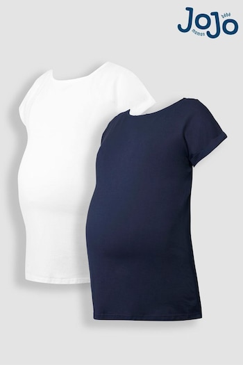 JoJo Maman Bébé Midnight Blue & White 2-Pack Boyfriend Maternity Cotton T-Shirts (Q63583) | £24