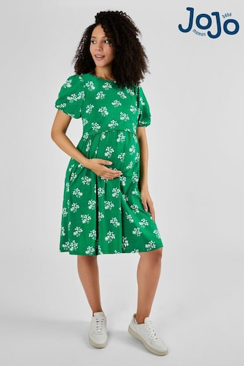 JoJo Maman Bébé Green Floral Double Layer Maternity & Nursing Dress hvid (Q63588) | £42