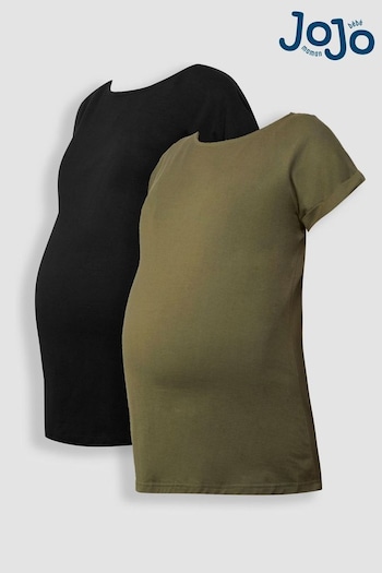 JoJo Maman Bébé Khaki Green & Black 2-Pack Boyfriend Maternity Cotton T-Shirts (Q63592) | £24