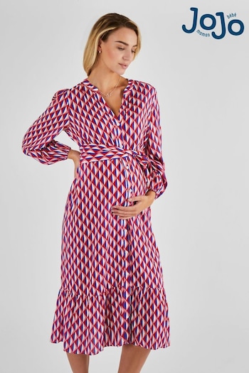 JoJo Maman Bébé Cream Geo Print Maternity Midi Shirt ruffled Dress (Q63596) | £49.50