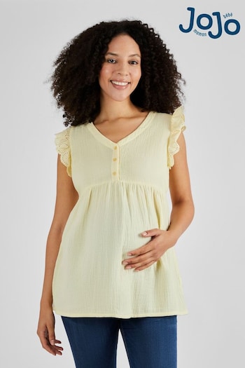 JoJo Maman Bébé Yellow Broderie Flutter Sleeve Maternity Blouse (Q63602) | £32