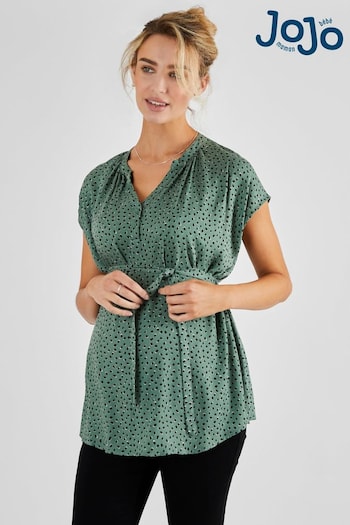 JoJo Maman Bébé Khaki Green Spot Print Linen Blend Maternity Blouse (Q63607) | £36