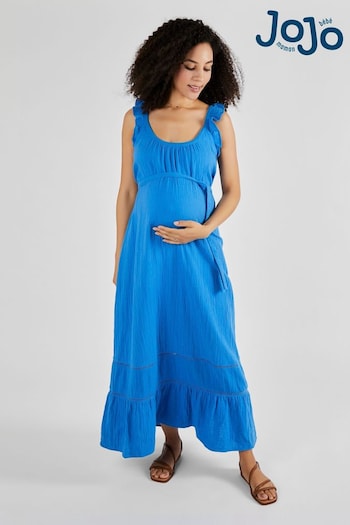 JoJo Maman Bébé Blue Flutter Sleeve Maternity Maxi Dress (Q63615) | £46