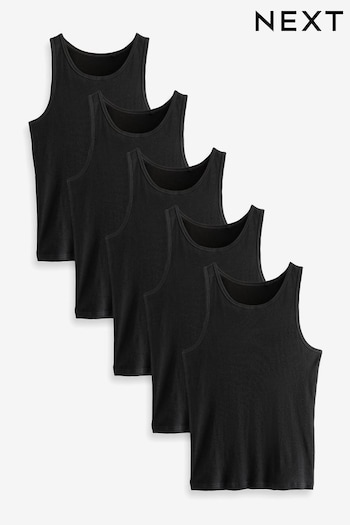 Black Ribbed Vests 5 Pack (Q63628) | £37