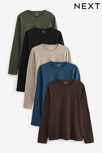 Blue/Green/Grey Long Sleeve T-Shirts 5 Pack (Q63629) | £40