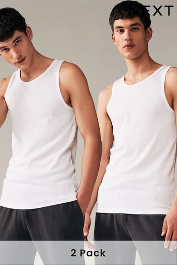White Ribbed Pure Cotton Vests 2 Pack (Q63632) | £15