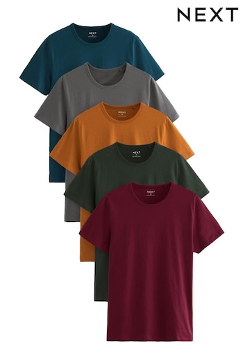 Rich Green/Blue/Orange/Grey Slim Fit T-Shirts 5 Pack (Q63636) | £37