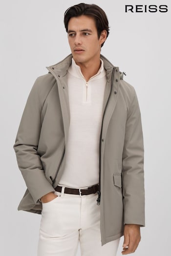 Reiss Taupe Dublin Water Repellent Removable Hooded Coat (Q63666) | £198