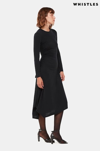 Whistles Asymmetric Jersey Midi Black Dress (Q63674) | £129