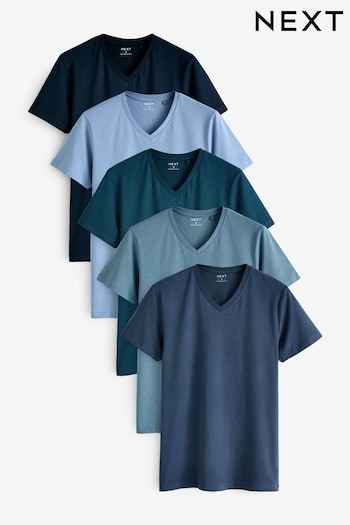 Dark Blue V-Neck T-Shirts 5 Pack (Q63689) | £37