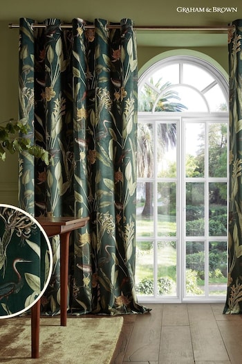 Graham & Brown Green Classic Botanical Eyelet Curtains (Q63716) | £130 - £190
