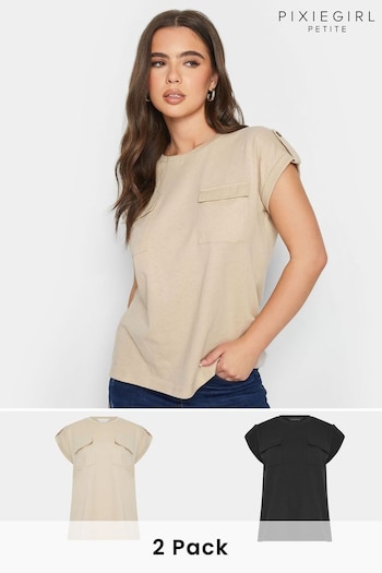 PixieGirl Petite Black Cotton T-Shirts 2 Pack (Q63732) | £29