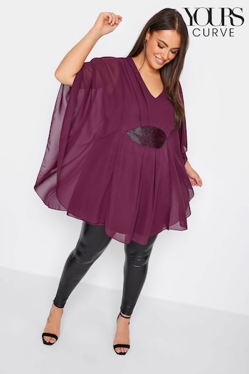 Yours Curve Purple Luxe Embellished Waist Cape Top (Q63775) | £45