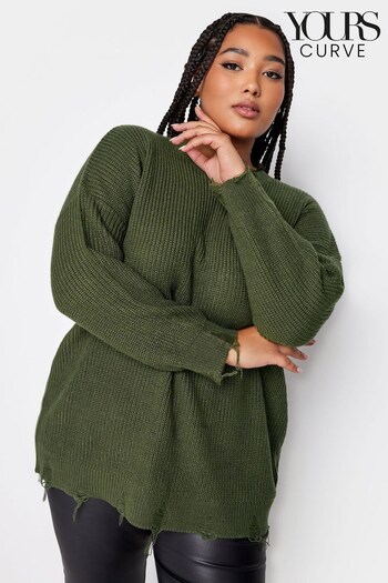 Yours Curve Green Fashion Distressed Jumper (Q63776) | £29