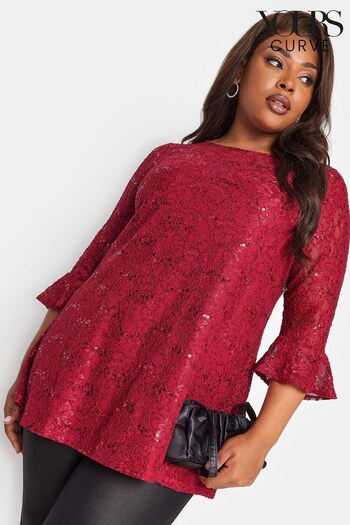 Yours Curve Red Sweetheart Neck Lace Party Swing Top (Q63783) | £31