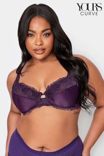 Yours Curve Purple Jacquard And Lace Non Padded Underwired Bra (Q63820) | £22