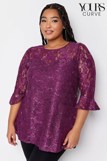 Yours Curve Purple Sweetheart Neck Lace Party Swing Top (Q63825) | £31