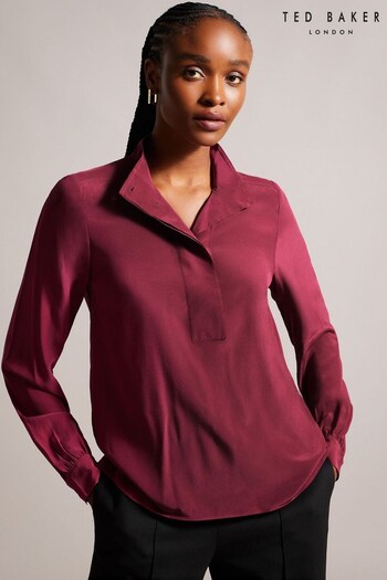 Ted Baker Red Marylou Stand Collar Blouses With Half Pocket (Q63979) | £150