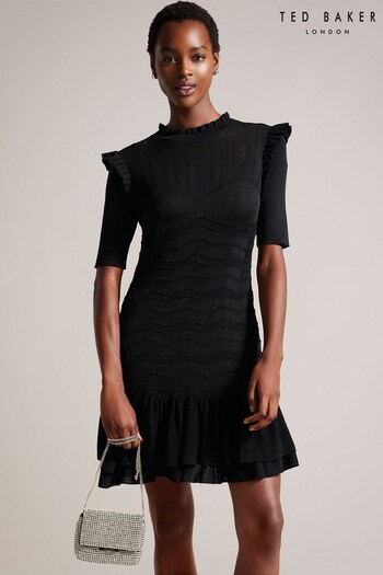 Ted Baker Bettyaa Knitted Black Dress With Flippy Hemline (Q63985) | £195