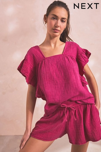 Pink Crinkle Frill Sleeve Top (Q63994) | £25