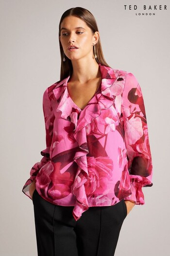 Ted Baker Luuciie Pink Ruffle Trim Blouse With Metal Ball Trim (Q64030) | £125