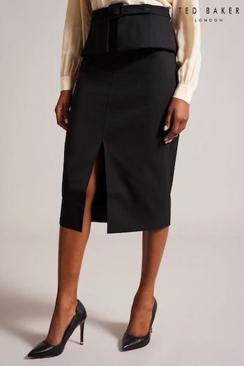 Ted Baker Black Floreei Slimline Midi Skirt (Q64036) | £135