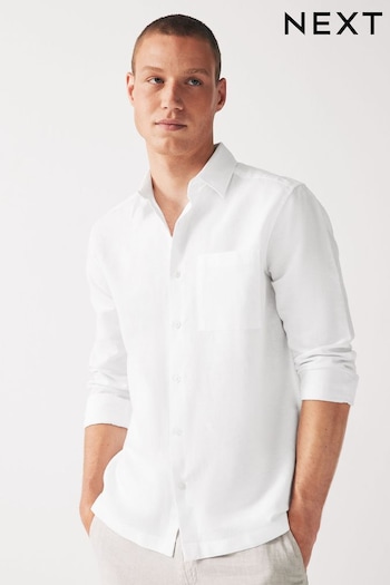 White Linen Blend Long Sleeve Shirt (Q64081) | £30