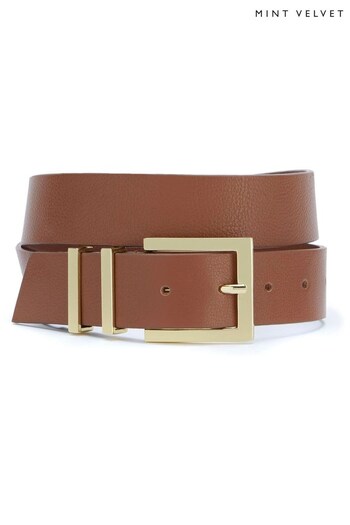 Mint Velvet Brown Leather Square Belt (Q64090) | £49
