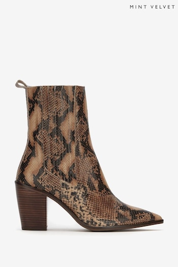 Mint Velvet Brown Snakeskin Heeled Boots (Q64096) | £169