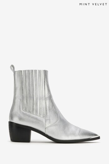 Mint Velvet Silver Leather Cowboy Boots (Q64104) | £159