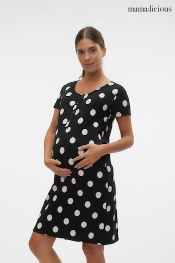 Mamalicious Black Maternity 2-In-1 Nursing Night Dress (Q64125) | £26