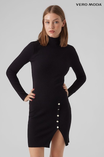VERO MODA Black Button Detail Bodycon Knitted Jumper Dress (Q64131) | £42