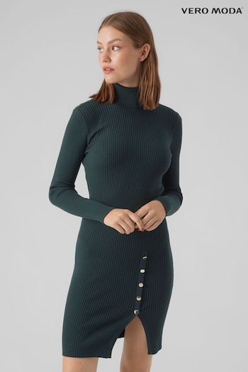 VERO MODA Green Button Detail Bodycon Knitted Jumper Dress (Q64170) | £42