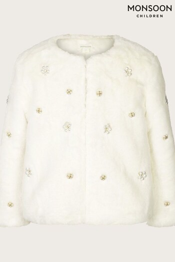 Monsoon Natural Faux Fur Embellished Jacket (Q64203) | £55 - £65