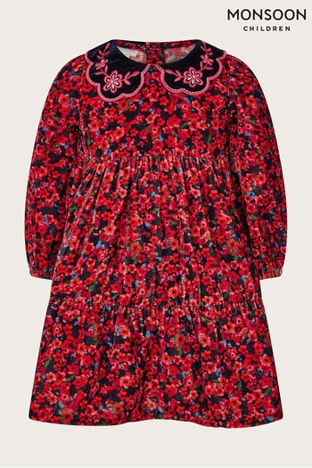 Monsoon Baby Red Ditsy Floral Velvet Dress (Q64205) | £34 - £38