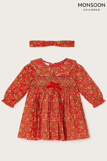 Monsoon Red Newborn Robin Mistletoe Dress and Bando Set (Q64243) | £30