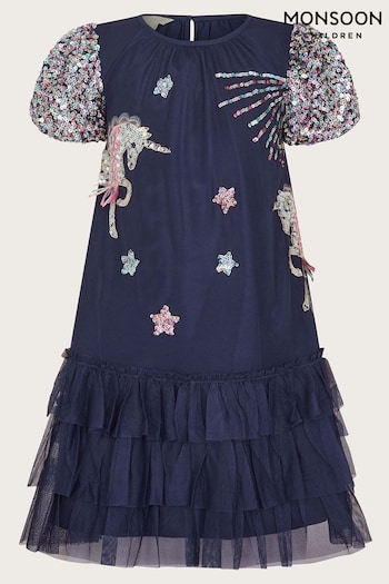 Monsoon Blue Unicorn Sequin Trapeze Dress (Q64250) | £38 - £43