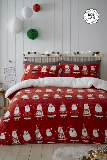 Bedlam Red Jolly Santa Plush Fleece Duvet Cover Set (Q64322) | £22 - £30