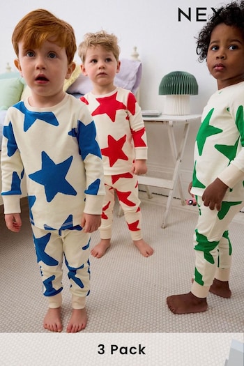 Red/Blue/Green Stars 3 Pack Snuggle Pyjamas (9mths-12yrs) (Q64326) | £23 - £32