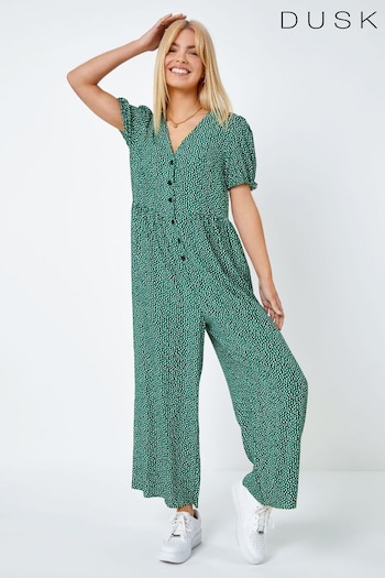 Dusk Green Polka Dot Print Culotte Jumpsuit (Q64340) | £60