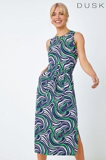 Dusk Green Sleeveless Swirl Print Midi Dress (Q64347) | £45