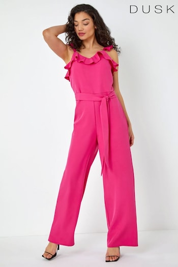 Dusk Pink Frill Detail Wide Leg Jumpsuit (Q64355) | £55