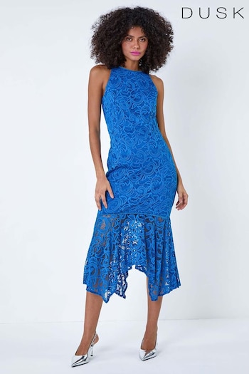 Dusk Blue Sleeveless Stretch Lace Midi Dress (Q64361) | £70