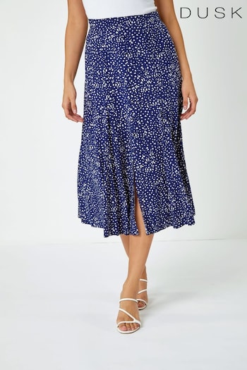 Dusk Blue RomanConfetti Spot Print Midi Skirt (Q64384) | £40