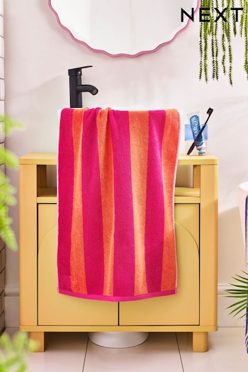 Pink/Orange Bright Block Stripe 100% Cotton Towel (Q64398) | £8